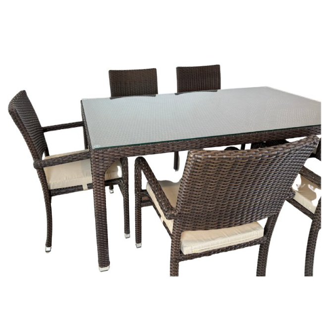Dining Table with Glass Top and 6 Chairs