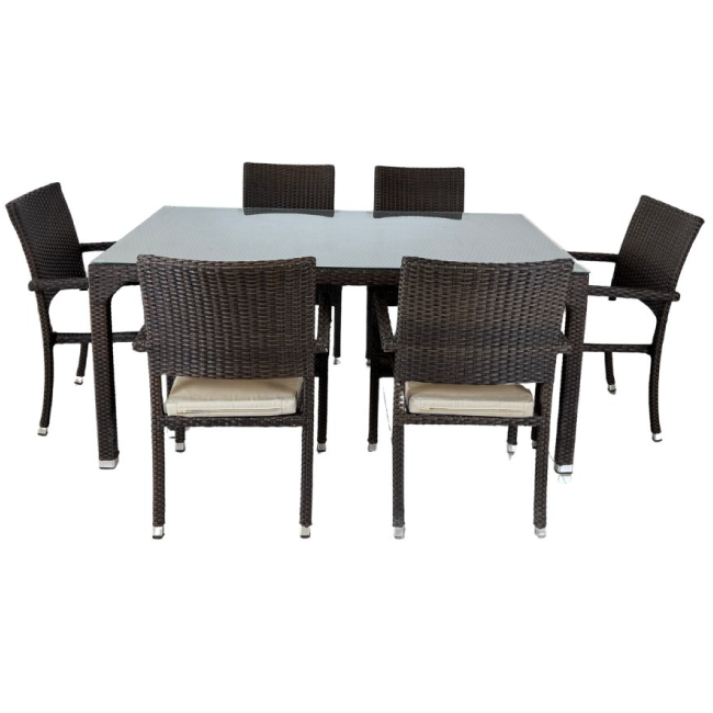 Dining Table with Glass Top and 6 Chairs
