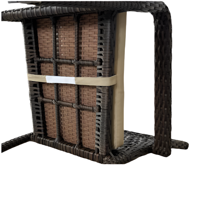 Wicker chair with a beige strap on a white background