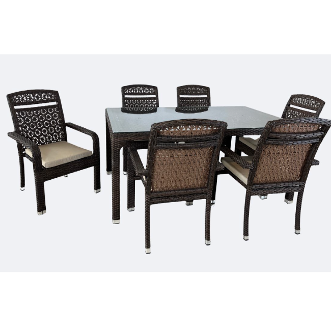 Dining Table with Glass Top and 6 Chairs